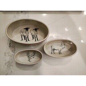 Creative Co-op M Chad Barrett Sheep Pig Rooster Bowl Farmhouse Nesting Ramekins